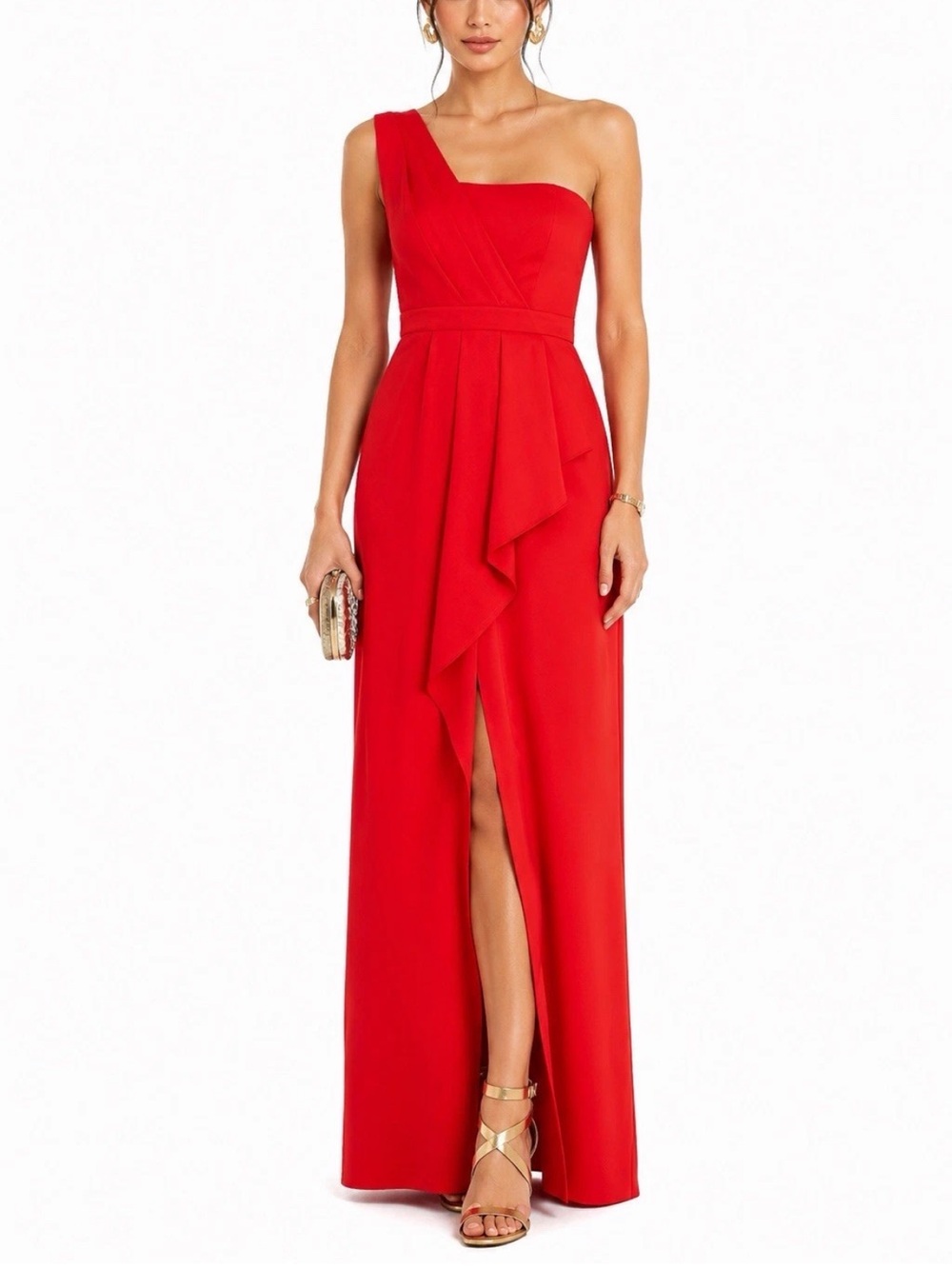 BCBGMAXAZRIA Kristine One-Shoulder Peplum Gown Red Size 0